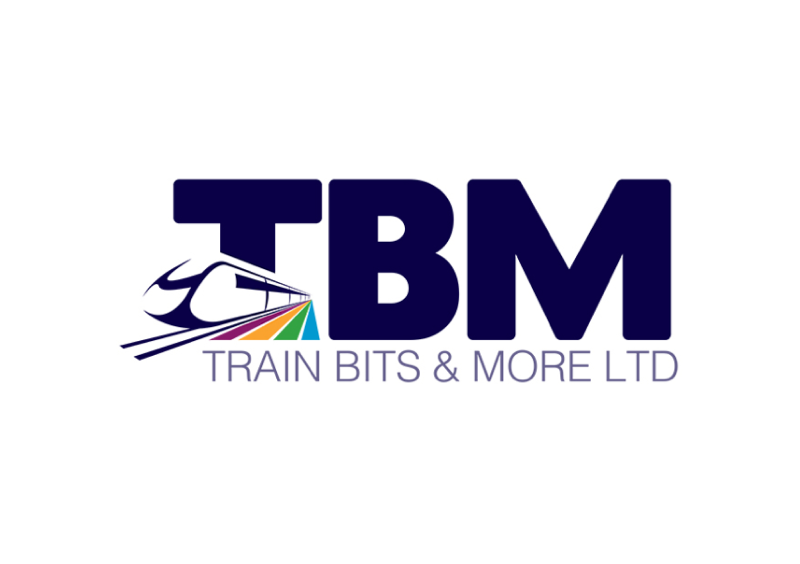 TBM logo with a train graphic, vibrant lines, and text 'Train Bits & More Ltd' in bold blue font.
