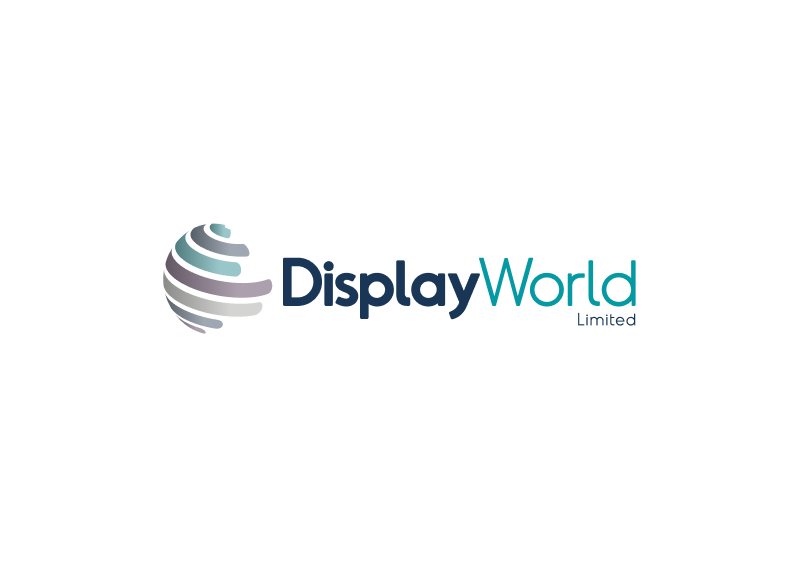 Logo of Display World Limited featuring a stylized globe design next to the company name in modern font.