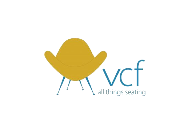 Yellow chair icon with vcf logo and text all things seating beside it.